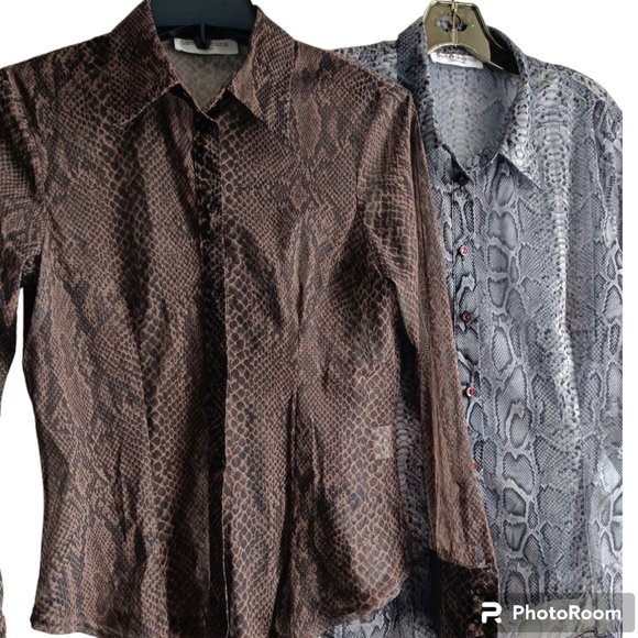 S🐆San Francisco animal print demi-sheer button down 2 shirts - Picture 2 of 7